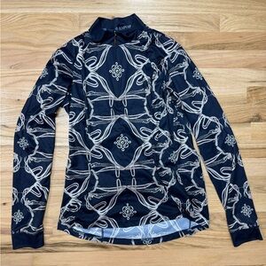 Espoir Equestrian Navy and White Patterned Long Sleeve Riding Top
